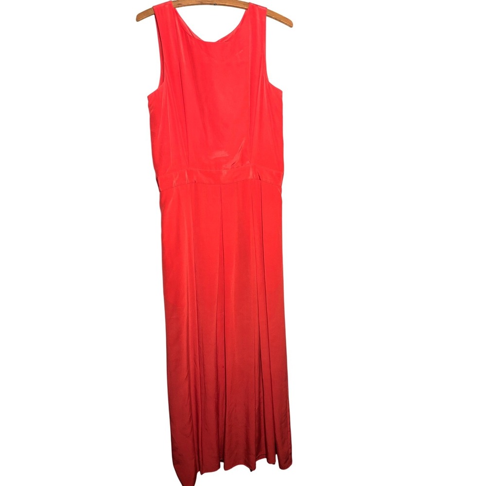 J Peterman Red 100% Silk Maxi Dress Vintage Style Button Back Sleeveless 12